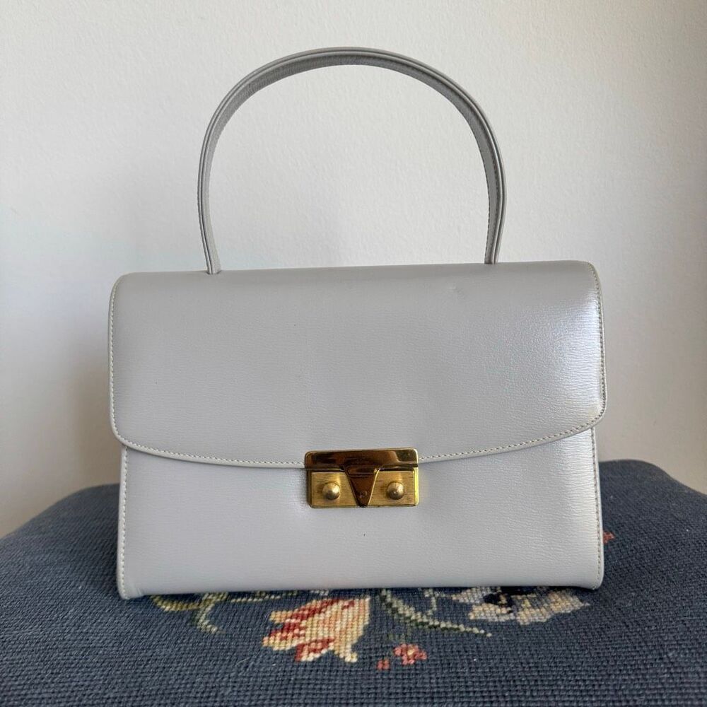 Vintage Made In Canada Structured Top Handle Handbag Minimalist Grey Elegance